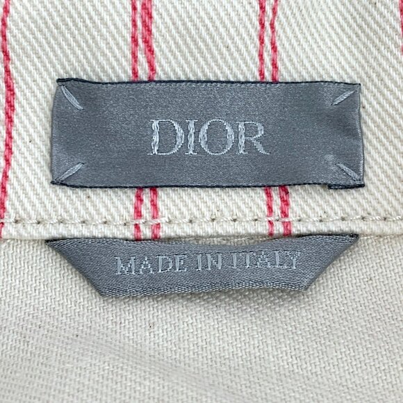 DIOR Mens Cream & Red Striped Cotton Denim Jacket Made In Italy Size 52 - Picture 2 of 7
